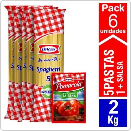 CAROZZI PACK 5 SPAGHETTI 5 400GR + 1 SALSA POMAROLA 200GR