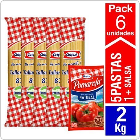 CAROZZI PACK 5 TALLARIN 87 400GR + 1 SALSA POMAROLA 200GR