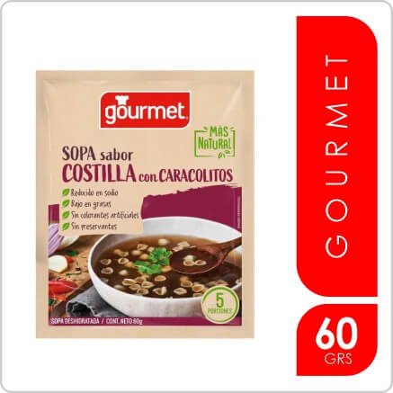 GOURMET SOPA SABOR COSTILLA C/CARACOLITOS MAS NATURAL 60GR