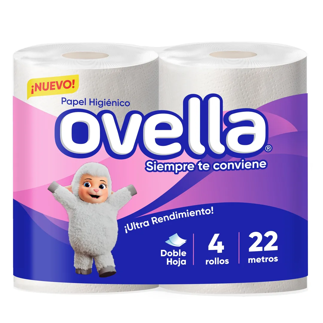 PAPEL HIGIÉNICO DOBLE HOJA 22MT OVELLA 4ROLLOS